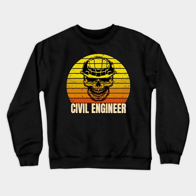 Civil Engineer Skull Retro Construction Site Crewneck Sweatshirt by Foxxy Merch